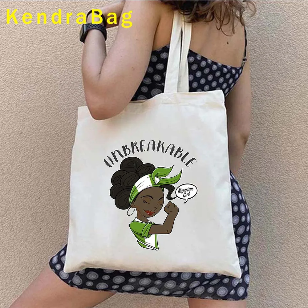 Nigeria Country Map Flag Abuja Lagos Nigerian Girl Patriotic Gift Love Heart Women Canvas Shoulder Tote Bag Shopper Cute Handbag