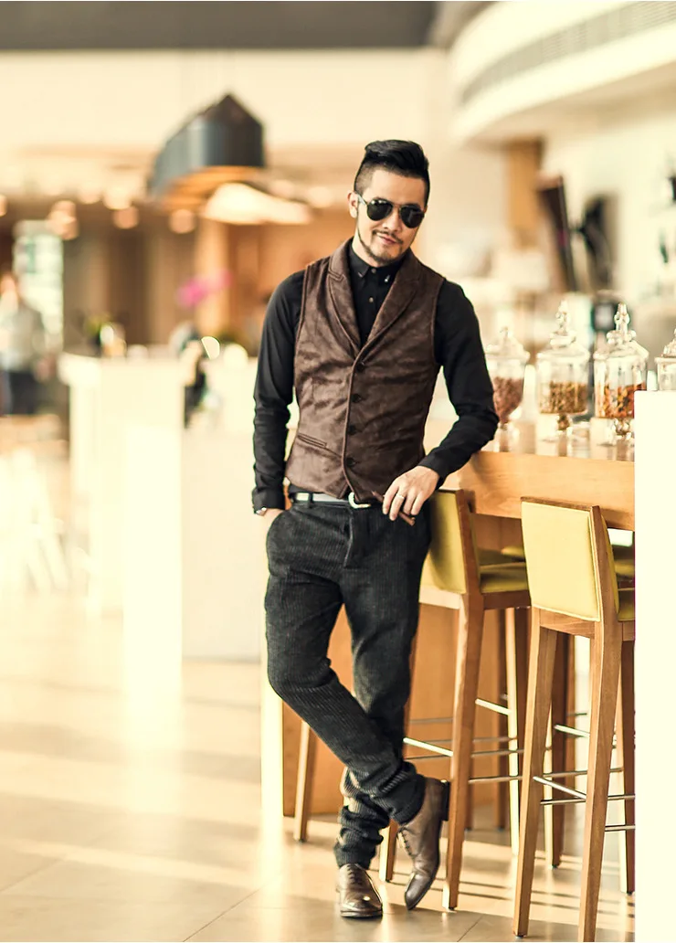 Autumn And Winter Men's Tide Korean Version Of Fashion New Suede Single-breasted Vest Jacket