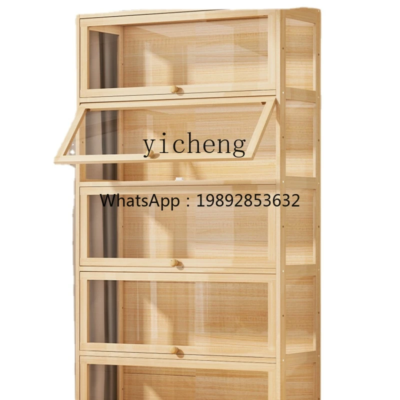 

ZZk Bookshelf Floor Shelf Solid Wood Bookcase Acrylic with Door Dustproof Children Storage Cabinet
