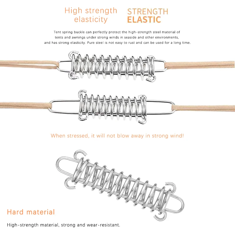 휴대용 스테인리스 스틸 텐트 텐션 용수철 버클 캐노피 차양 로프 텐셔너, 야외 캠핑 장비, 1PC