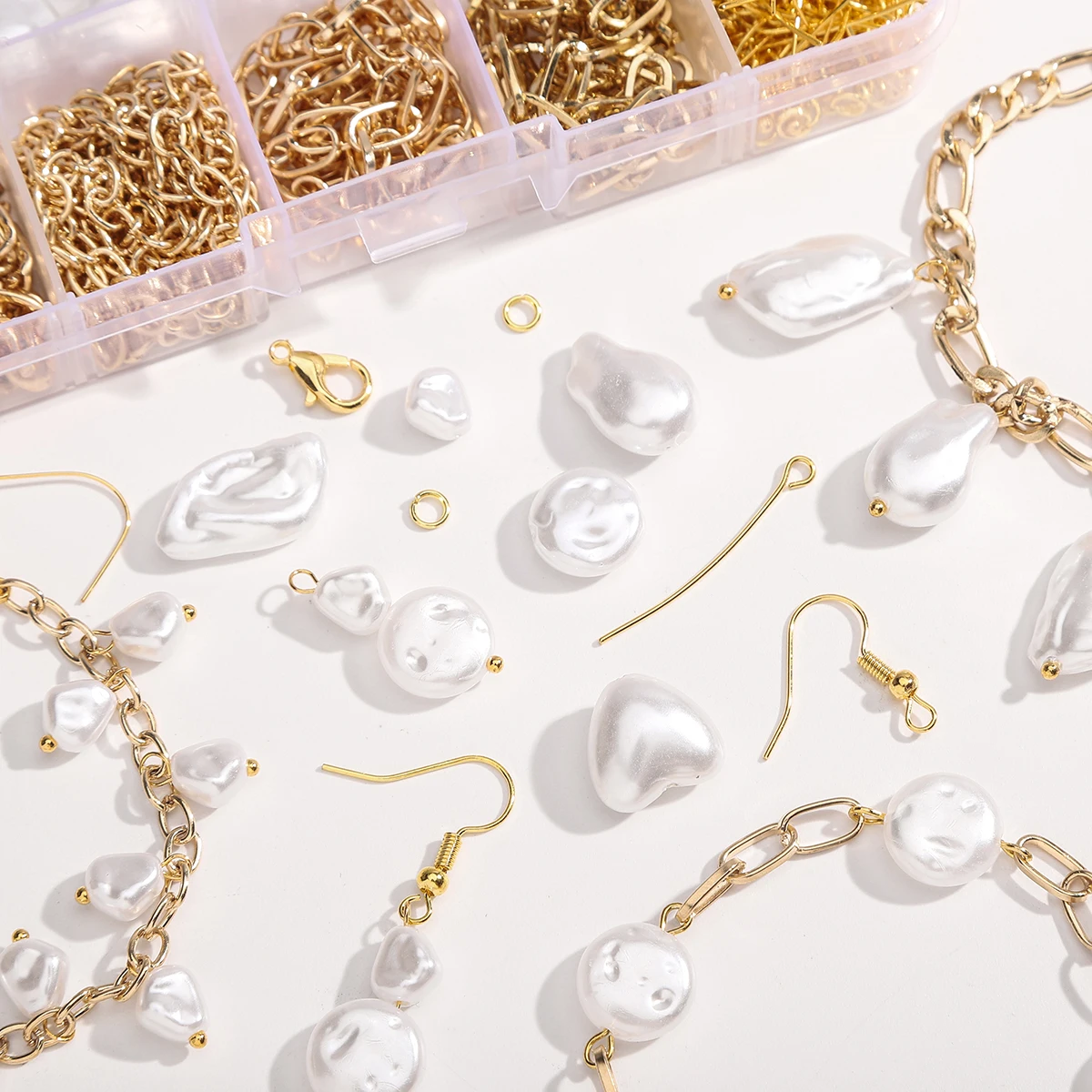 179/366pcs 1Box ABS Irregular Pearl Perforated Jewelry Making Accessories DIY Bracelet Necklace Handmade Jewelry Making Kit view 2