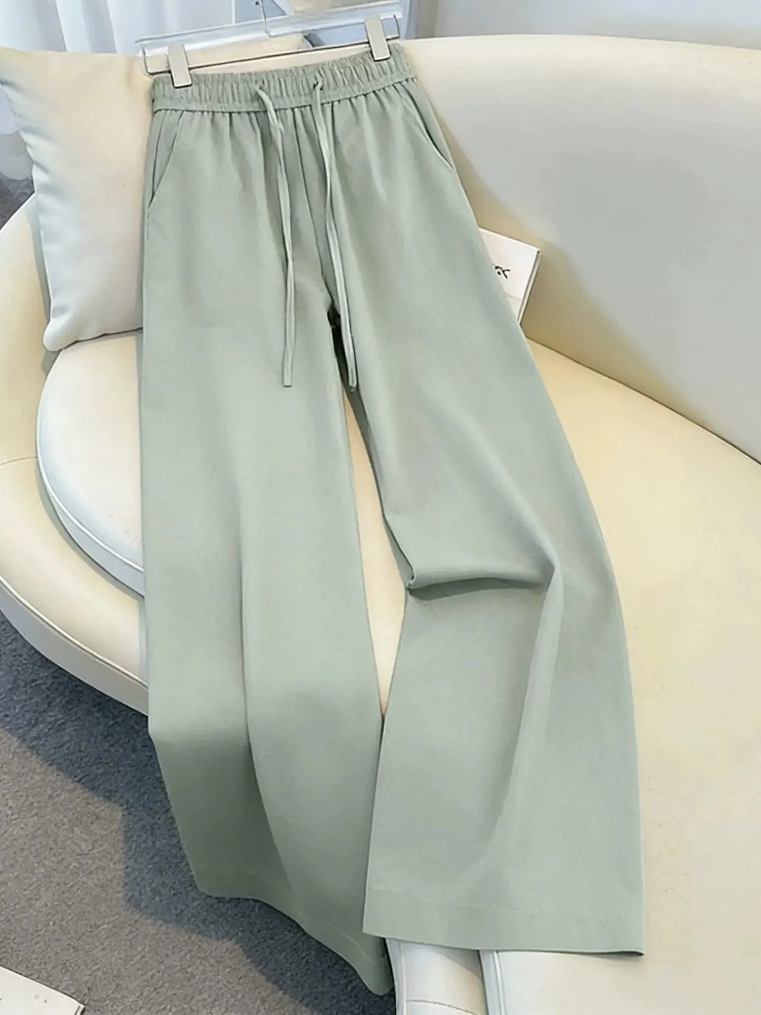 

Summer Thin Wide Leg Pants Women's Casual Loose Fit High Waist Cotton Linen Cool Feeling Straight Cut Pants
