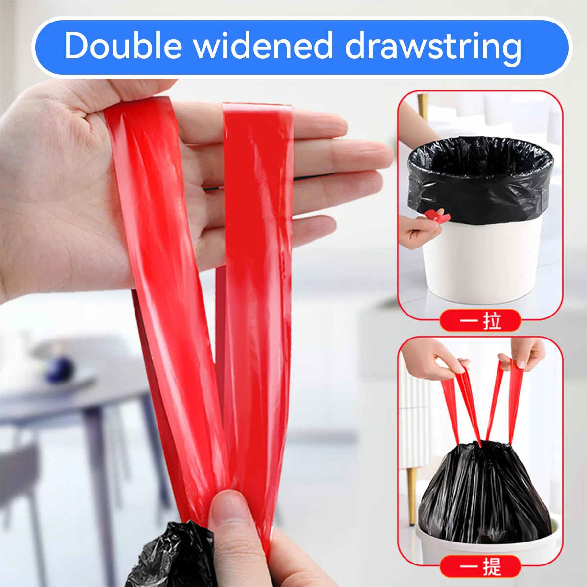 75 Pieces Enlarged Thickened Black Portable Garbage Bag Drawstring Type Household Kitchen Plastic Bag Daily Supplies