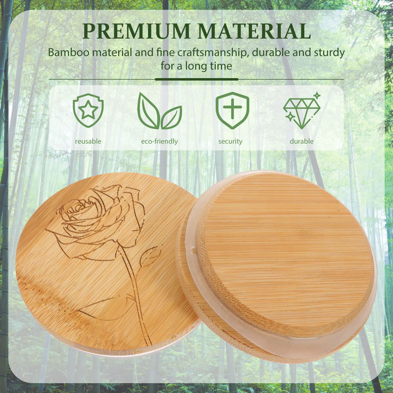 

8pcs Bamboo Lid for Glass Bottle Jar Canning Reusable Round Sealing Cap Leak Proof Storage Wooden Cup Cover Kitchen Barware