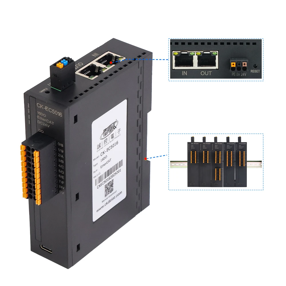 

CK-EC5016 16-Channel EtherCAT Bus Remote IO with Digital Switch Output and Analog Interface Input/Output Product Category