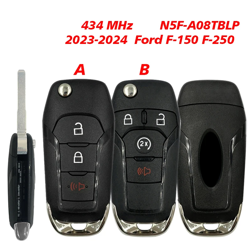 CN 018136   Кнопка 3/4 для Ford F-150 F-250 2023-2024 гг., откидная клавиша с дистанционным запуском, 434 МГц, FCC ID: N5F-A08TBLP