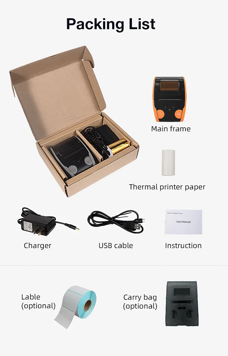 High Speed Portable Mini Printer 58mm Thermal Receipt Printer Bluetooth Wireless Label Thermal Printer