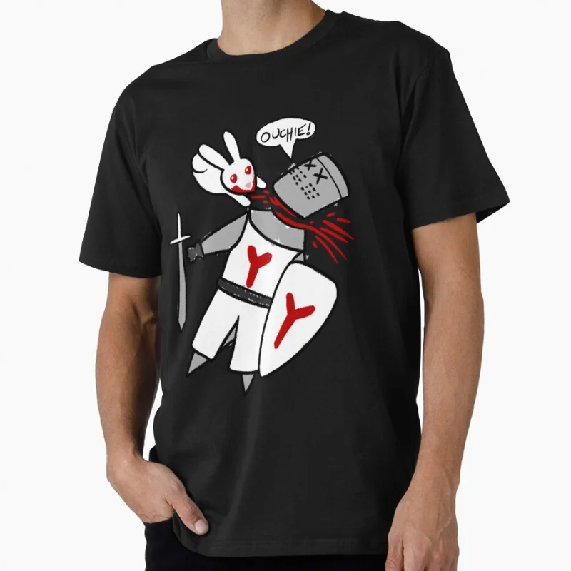 

ouchiecute Black knight caerbannog killer rabbit Monty Python Funny gift T shirt Large size Tops 100% cotton printed Clothes