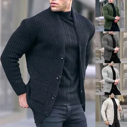 Cardigã de malha de manga comprida masculino, suéter monocromático, casacos casuais, jaqueta masculina, estilo diário, roupa de treino, outono, inverno