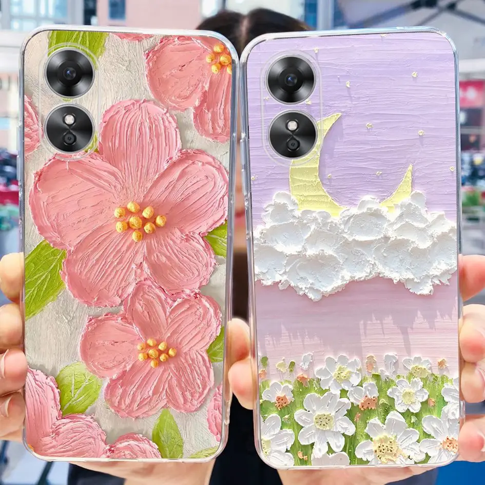 For OPPO A17 A17K Case CPH2471 CPH2477 Silicone Cover Fashion Flower Clear Soft Bumper For OPPOA17 OPPOA17K A 17 A 17K TPU Funda