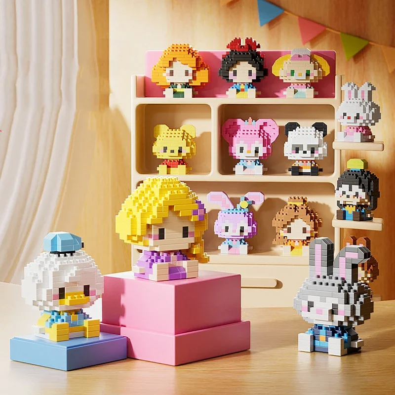 Microbloques de construcción Kawaii de princesa de Disney, Mickey Mouse, Winnie, figura de amigo, Pato Donald, Mini juguetes de ladrillos ensamblados para niños