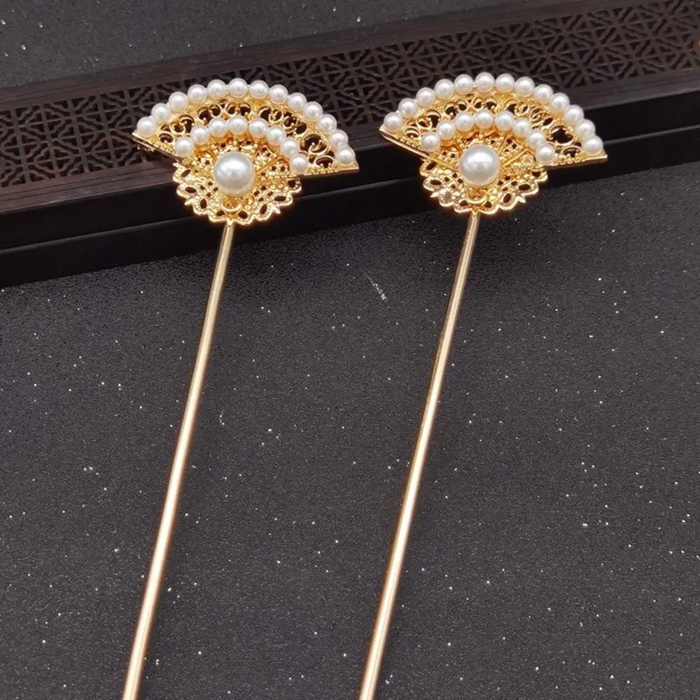 

Tassels Ancient Headwear Pearl Hair Comb Gold Chinese Style Headwear Hanfu Hair Sticks Ancient Style Hairpin Fan Shape Hairpin