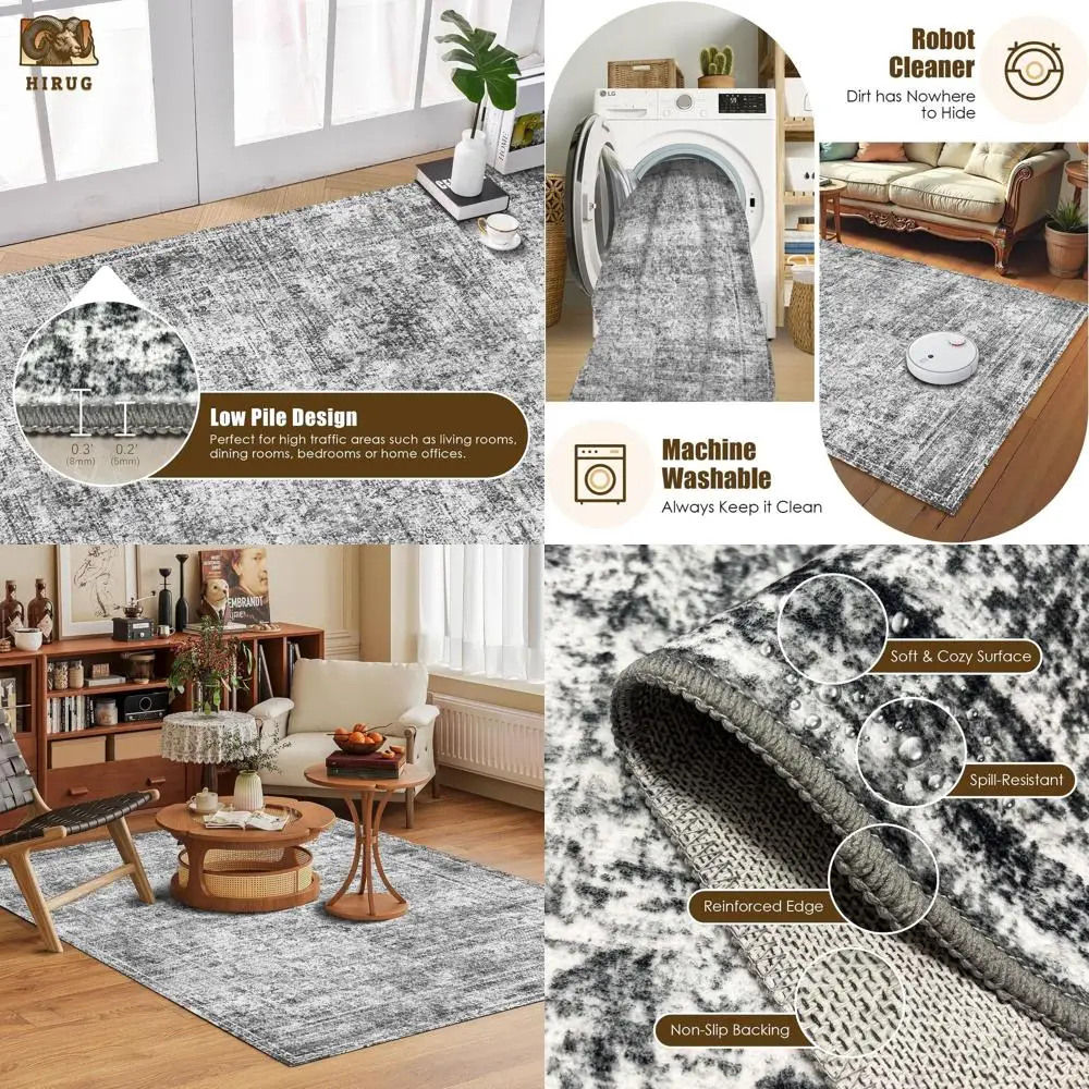 

Vintage Persian-Style 5x7' Distressed Area Rug - Foldable, Non-Slip, Machine Washable for Home Decor in Graphite and Mist