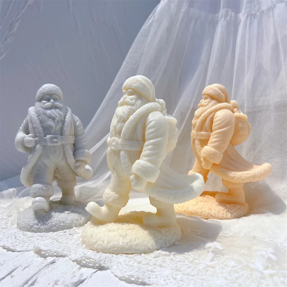 

Walking Santa Claus Silicone Candle Mold Festive Christmas Art Sculpture DIY Form with Father Christmas Kriss Kringle Design