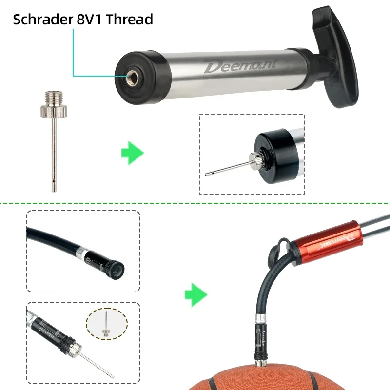 Deemount Pump Needle Adaptor 5/16-32 UNEF Thread AV Nozzle Copper Head Stainless Steel Pipe W/ Side Hole Sports Ball Inflation