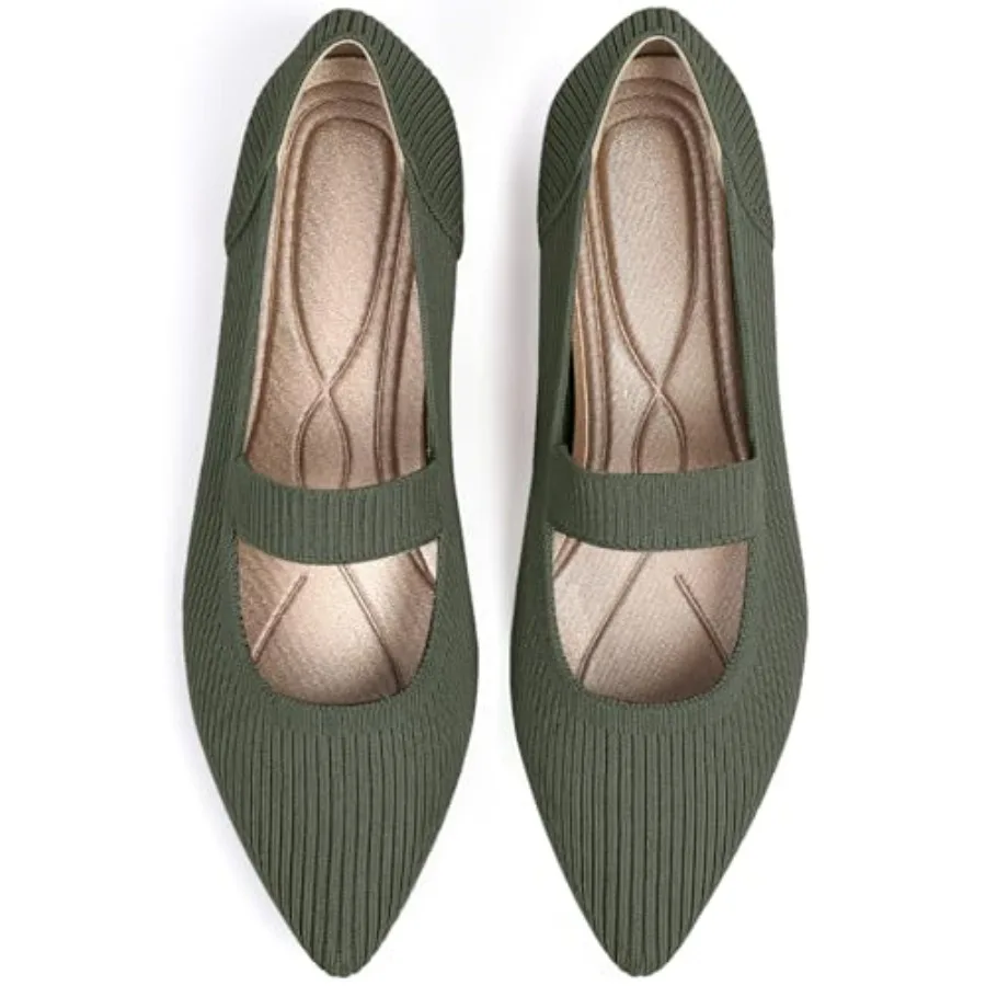 

TINGRISE Women's Flats Shoes Pointed Toe Knit Washable Ballet Comfortable Dressy Mary Jane Flat