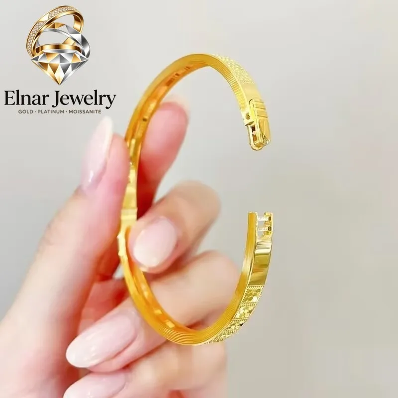 Elnar Jewelry Luxury 24K 9999 Pure Gold real gold Fish scale imperial concubine buckle bracelet light luxury women's bracelet