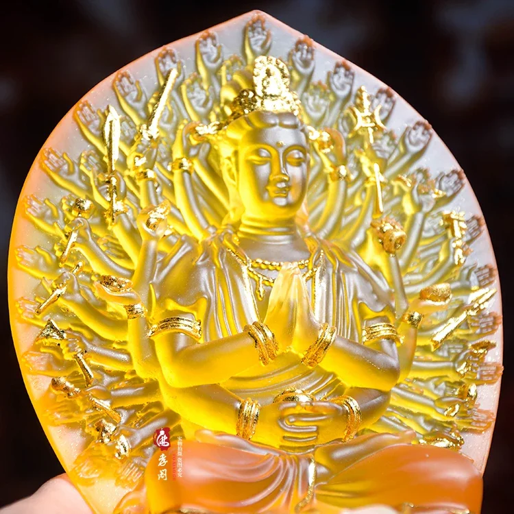 Thousand Hands Avalokiteshvara Statue Crystal Glass Artwork Thousand Eyes Buddha Figurine for Home Altar Meditation Decor Gift view 3