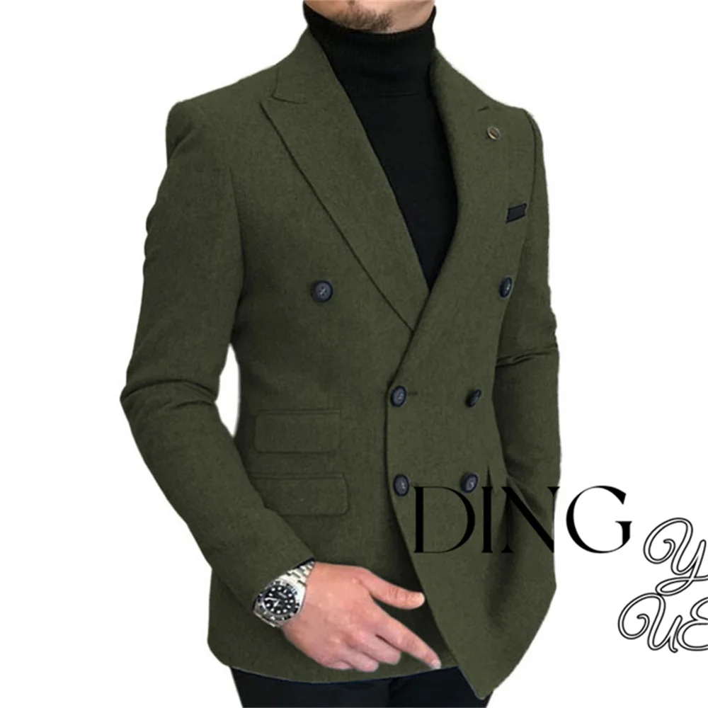 Double Breasted Lapel Suit Men\'s Slim Fit Overcoat Jackets Man Wool Blazer Herringbone Dress Slim Fit Men\'s Suit Men\'s Casual