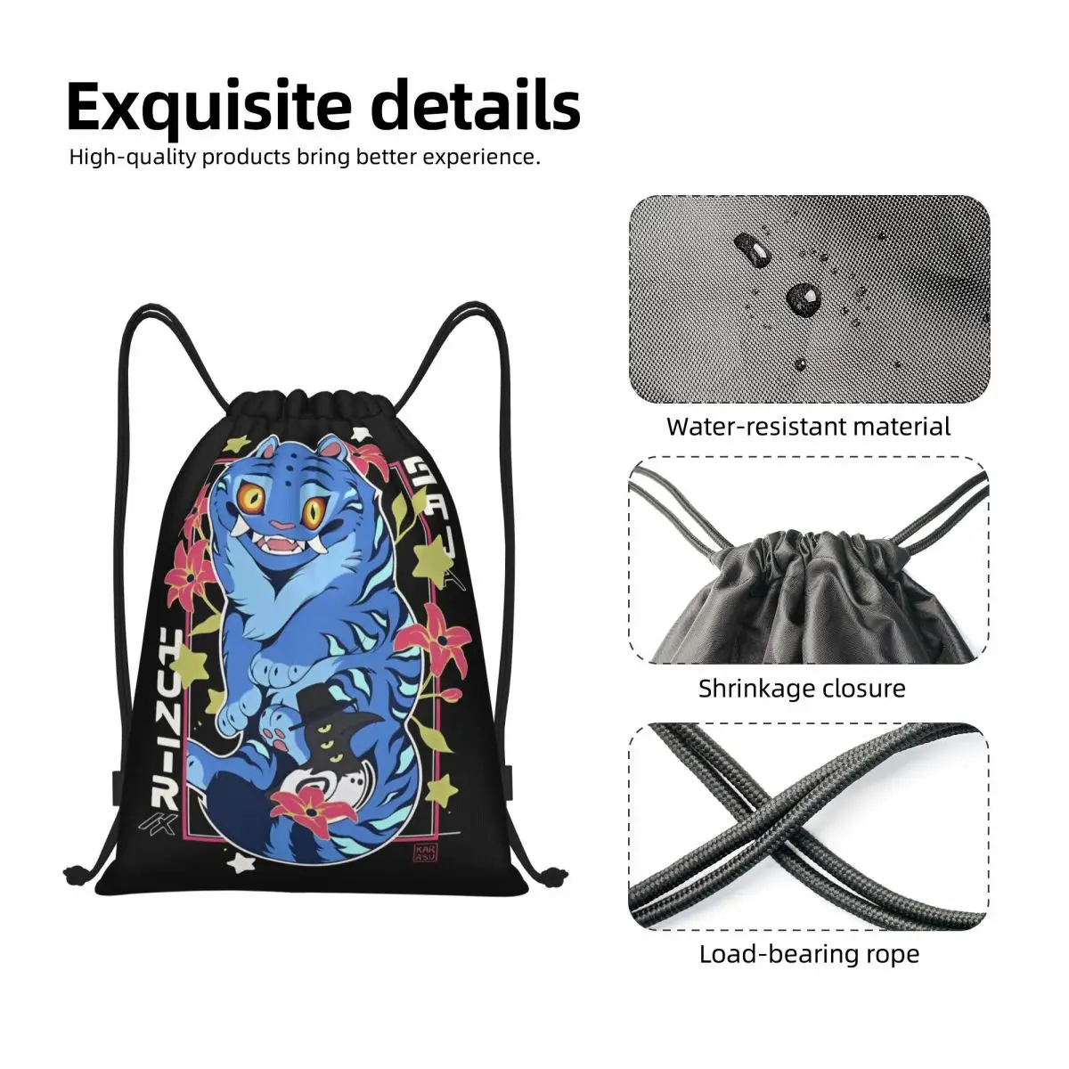 KPop Demon Hunters Huntrix Drawstring Bags Sports Backpack Gym Sackpack Blue Tiger String Bags for Cycling