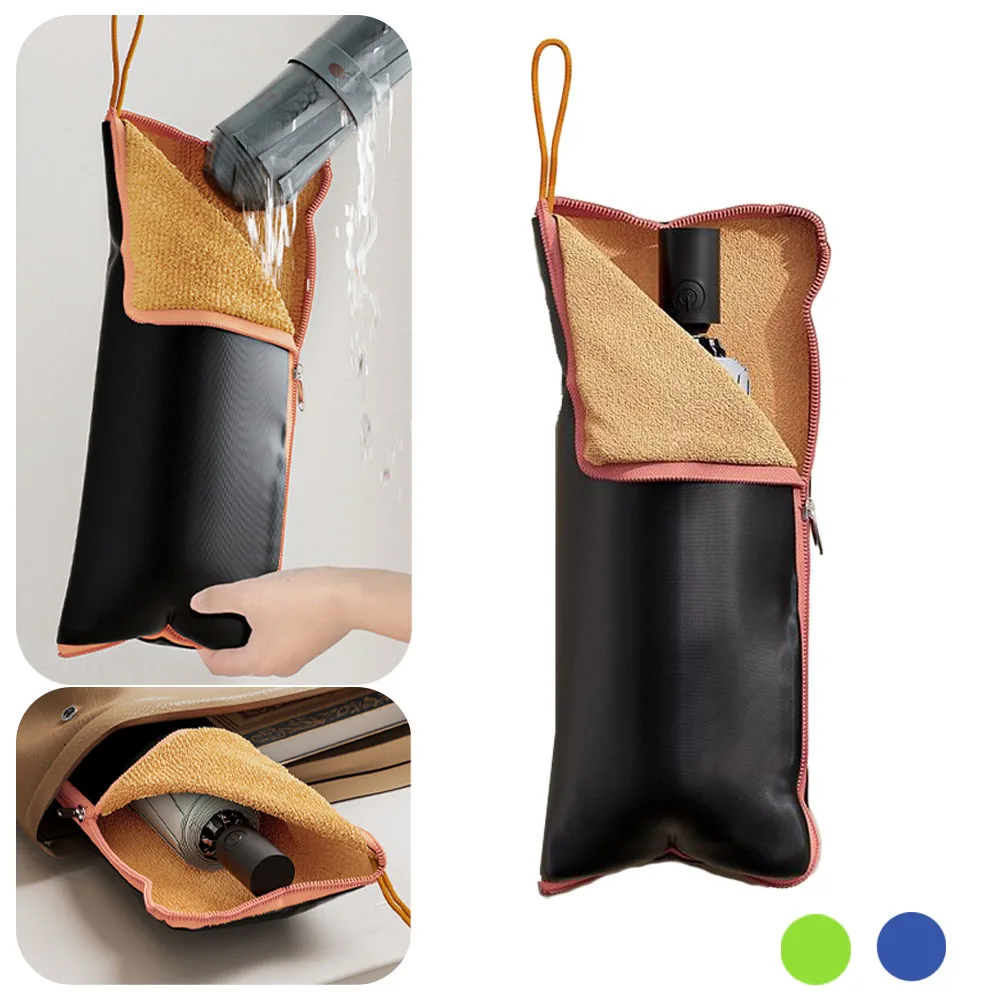  Dual-Sided Wet Umbrella Bag Waterproof Super Absorbent Portable Carry Pouch for Travel Commute Leak-Proof Zipper Storage Bag