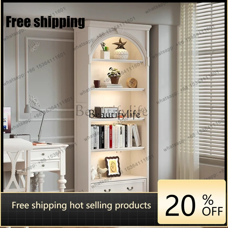Direkt vom Hersteller: Reines Massivholz Amerikanischer Creme-Stil Retro Wohnzimmer Studierzimmer Bogenförmiges Maßgefertigtes Wohnzimmer-Bücherregal