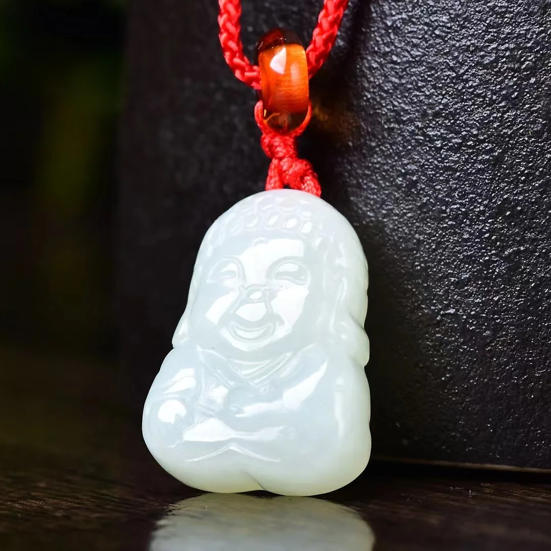 Exquisite Hetian Jade Lifelong Peace Buddha Pendant Jewelry 1888#