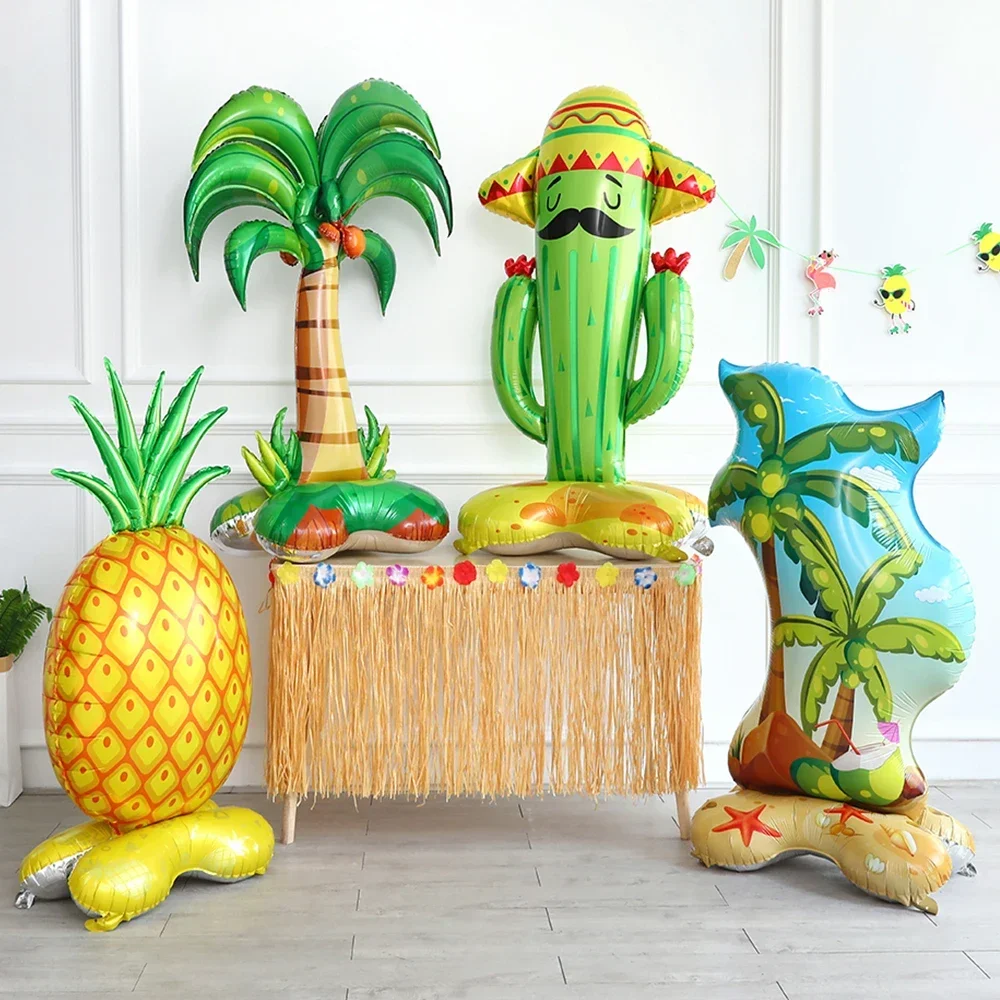 Large Standing 4D Coconut Palm Tree Pineapple Cactus Foil Inflatable Ball Hawaii Theme Summer Beach Birthday Wedding Party Decor