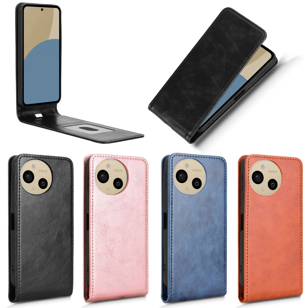 لشارب Aquos Sense9 الوجه العمودي حالة الرجعية السلس الجلد الجلود غطاء كامل حامل بطاقة ل Aquos Sense 9 SH-M29 أكياس الهاتف