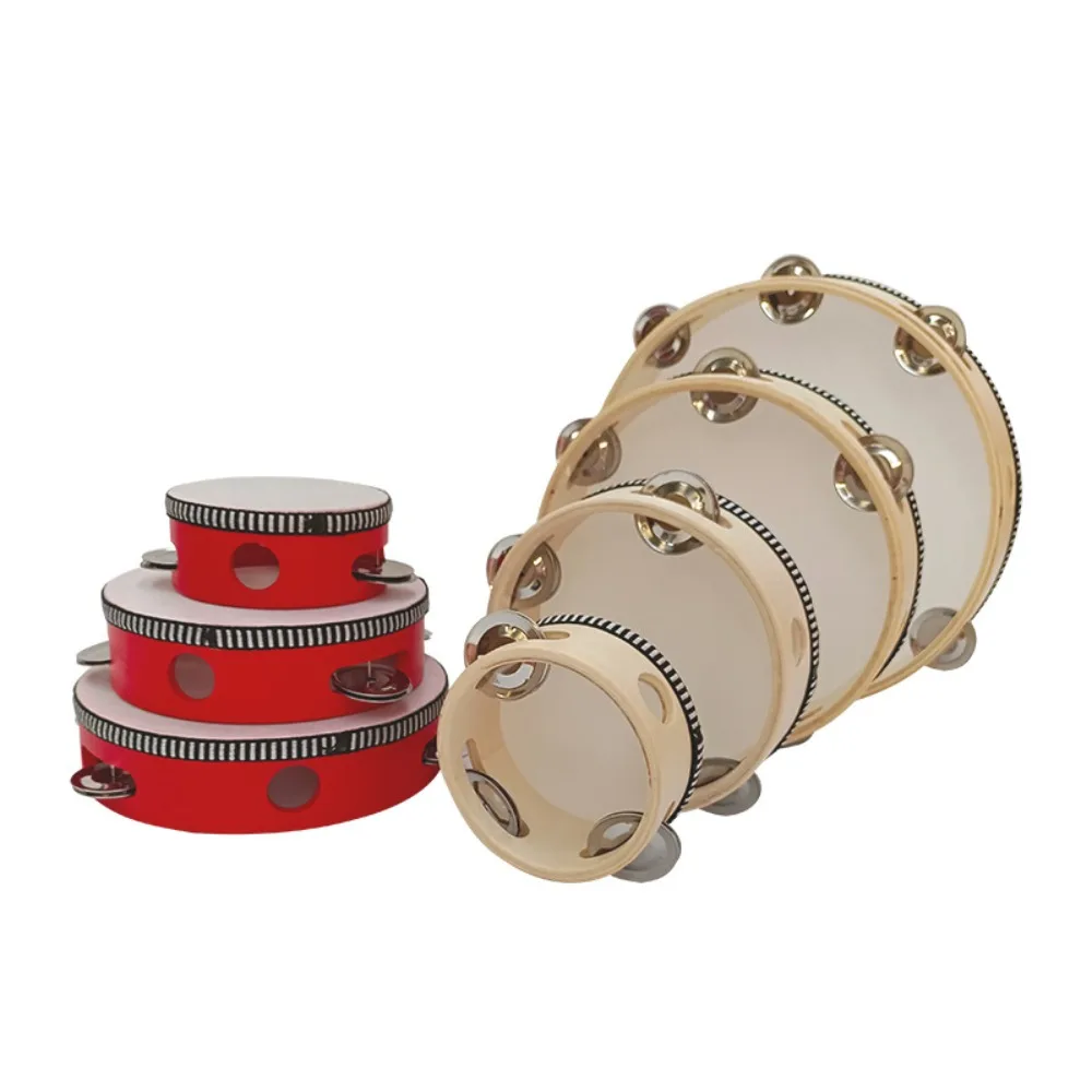 Durable Round Percussion Musical Instruments with Metal Jingles Red/Beige Tambourine Drum 4/6/7/8 Inch Educational Toys Children