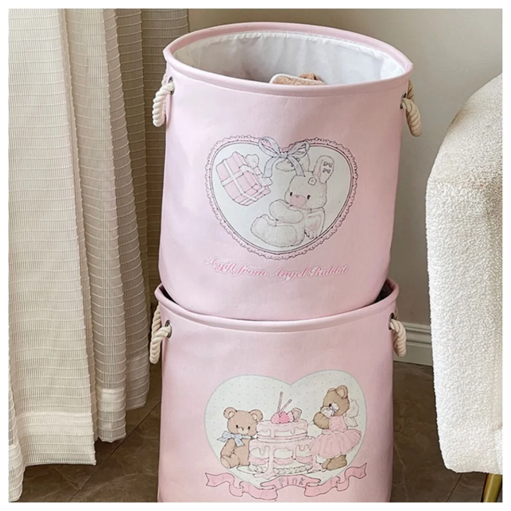 Large Pink Laundry Basket Kids Toys Storage Basket with Handles Fabric Foldable Cute Cartoon Castle Nursery Hamper Gift Basket