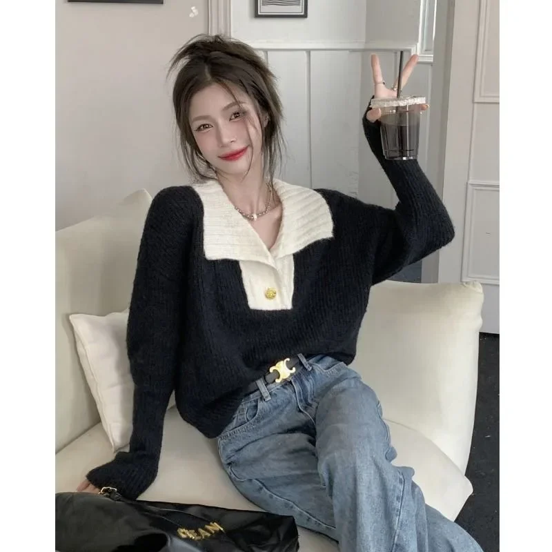 سترة نسائية غير رسمية لربيع وخريف 2025 تصميم جديد بلوفرات فضفاضة ملابس تريكو نسائية #4