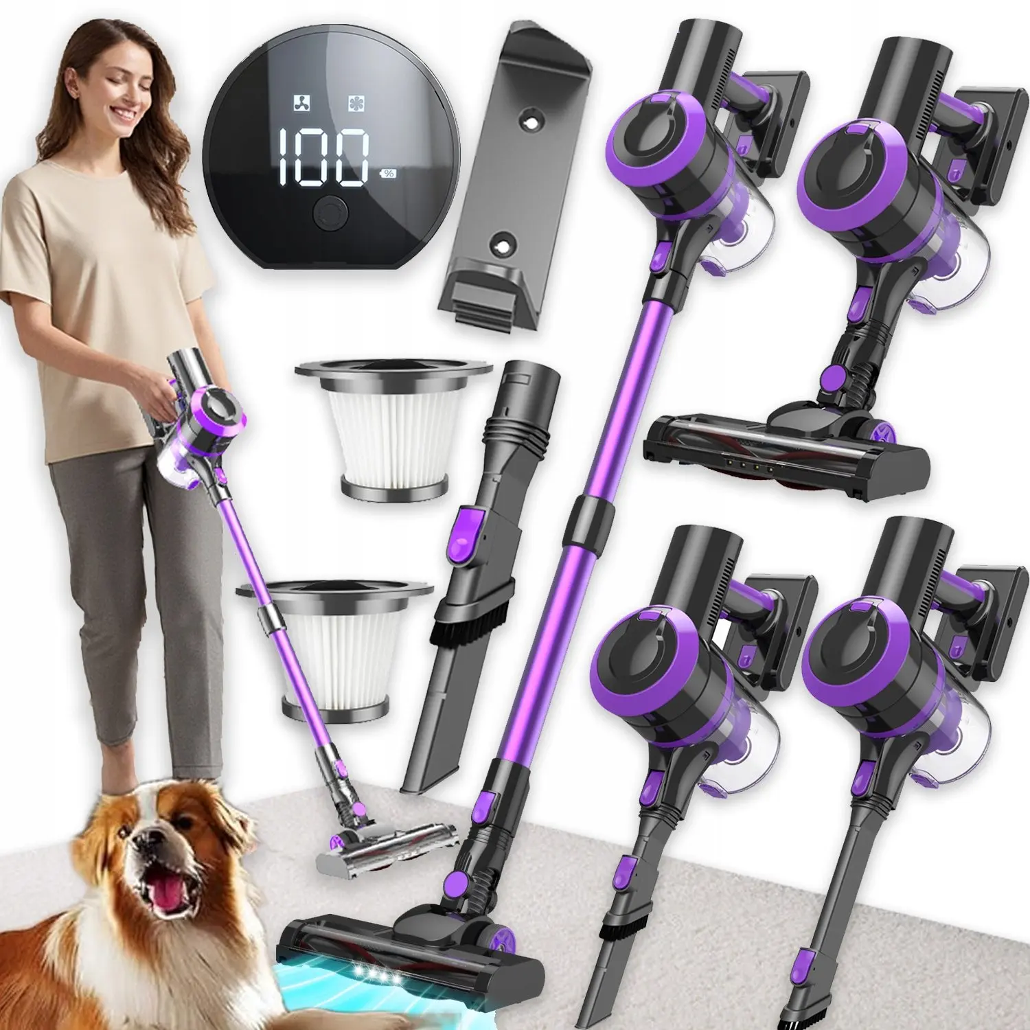 Ultra Kabelloser Staubsauger, 21KPA/200W/ Stabstaubsauger Wandmontierte Aufladung/Auswechselbarer Akku, Anti-Verhedderungs-Handstaubsauger für Hartböden Teppich Auto Tierhaare