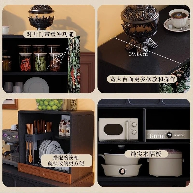 Painted dining side cabinet, French retro bedroom Internet celebrity kitchen storage locker, ash wood solid wood tea cabinet