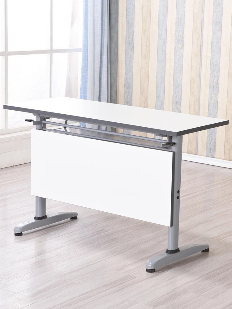Folding Training Conference Table and Chair Combinação, Tutorial Classe Strip Flap Side Wheeled Trolley, Student Desk Movement