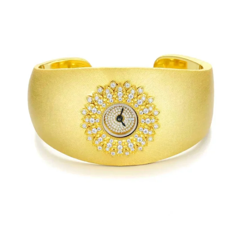 Cameo Vintage Light Luxury Italian Drawing Craftsmanship Gold Plated Zircon Quartz Watch High end Design Pure Silver Watches