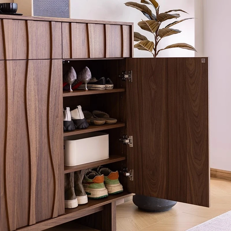 medieval style all-solid wood shoe cabinet, small apartment storage cabinet, shoe change cabinet at the door, black walnut
