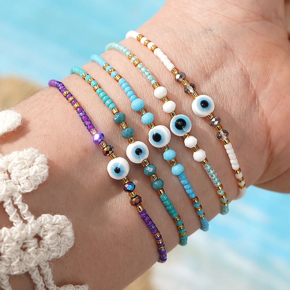 

10 Pieces Slim Bead Strand Blue Eyes Tiny rice Beads Strand Bohemia Jewelry Style