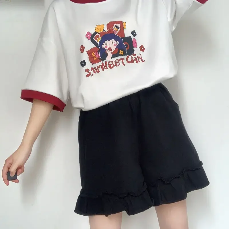 

Summer Sleep Bottoms Women Home Sweet Loose Ruffles Design Tender Students Ulzzang Soft Breathable Casual Lounge All-match Mujer