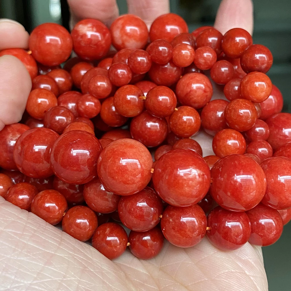 Natural Red Coral Jades Stone Loose Round Beads for Jewelry Making 6-12mm Spacer Beads Diy Women Bracelets Accessories 15