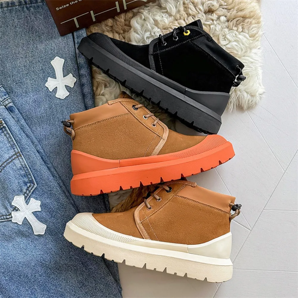 

Snow Boots Men's Winter Snow Boots with Plush Fur Integrated Anti Slip and Plush Thick Waterproof Cotton Shoes Men's Short Boots
