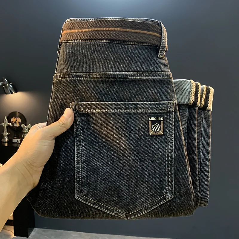 

Черные зауженные джинсы, новинка 2024, мужские осенние модные брендовые высококачественные эластичные универсальные облегающие брюки с небольшими штанинами