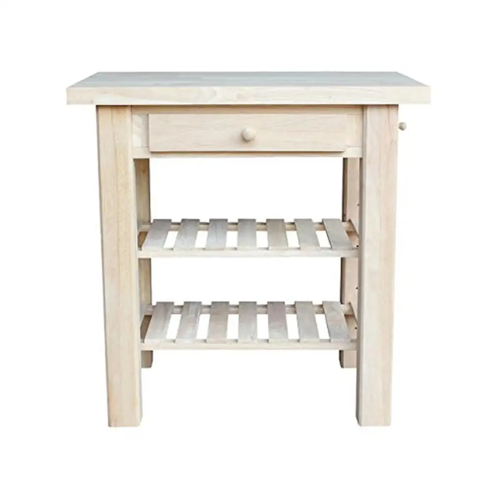 Butcher Block Kitchen Island Parawood with Adjustable Shelves Unfinished 36x24x36 Smooth Drawer Euroglides