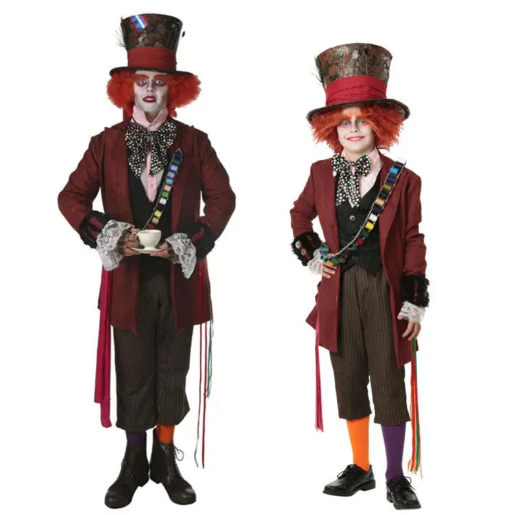 Neues Alice im Wunderland Bühnenkostüm für Erwachsene, Verrückter Hutmacher Rollenspiel-Kleidung, Kinder-Cosplay-Outfit