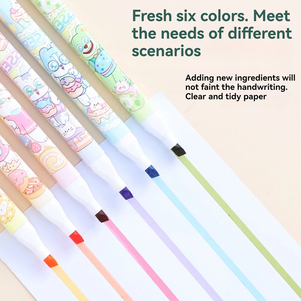 6 teile/satz Obst duft Pastell Farbe Highlighter Doppel Tipps Kawaii Marker Schule Liefert Highlighter Japanische Schreibwaren – Detail 5