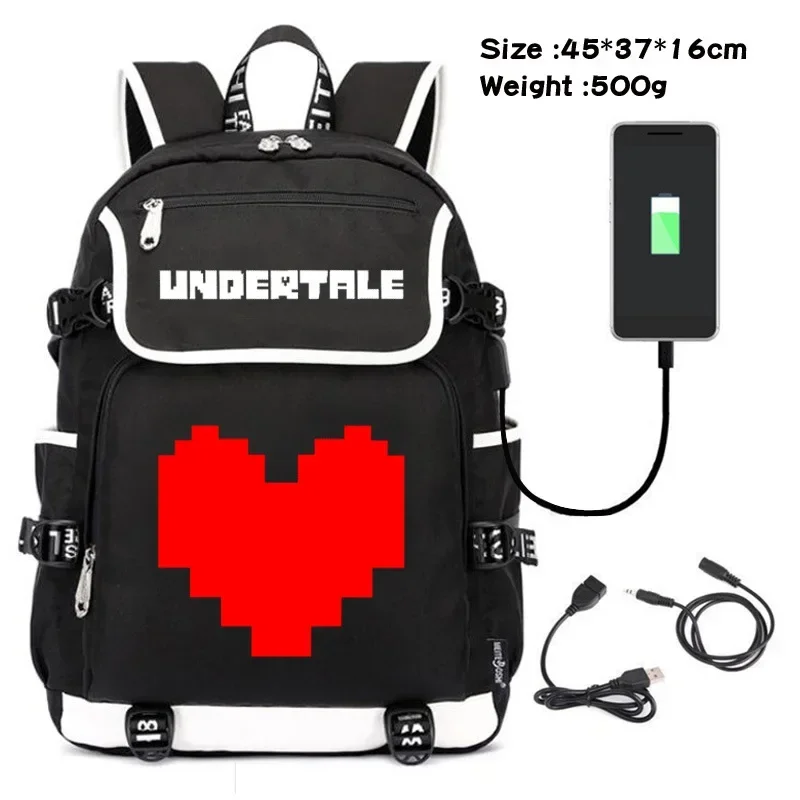 Undertale San Papyrus Canvas School Shoulder Bag Cosplay USB Port Backapp Laptop Travel Rucksack Gift