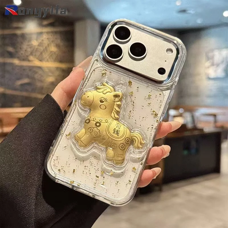 

Gold Foil Pony New Year Case For Huawei Honor 500 300 200 Pro 100 90 50 SE Nova 14 13 12 Lite Ultra Pro 11 10 Youth 9 SE Case