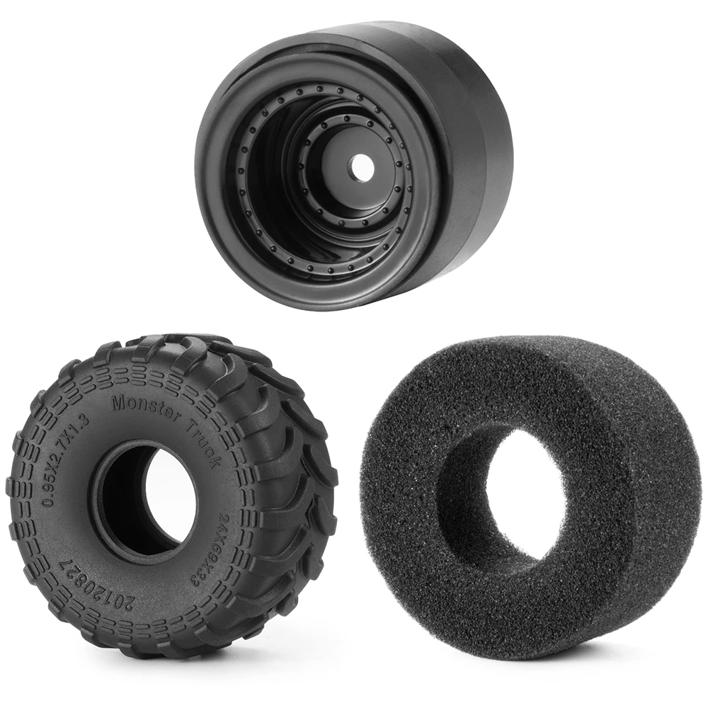 AXSPEED 4Pcs Plastic Wheel Rims 69mm Rubber Tires Set for TRX-4M 1/18 Axial SCX24 FMS FCX24 1/24 RC Car Truck Model Upgrade Part