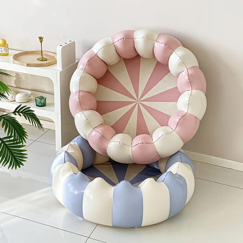 

1pc 120 Vintage Petal Striped Water Basin, Retro Striped Inflatable Swimming Pool For, Thickened Home Ocean Ball Pool.