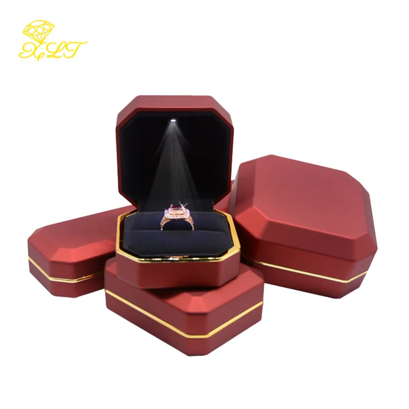 High-End achteckige Farbe Schmucks cha tulle LED Licht Ring Box kreative Ring Halskette Verpackung Geschenk box personal isierte Box für Ring